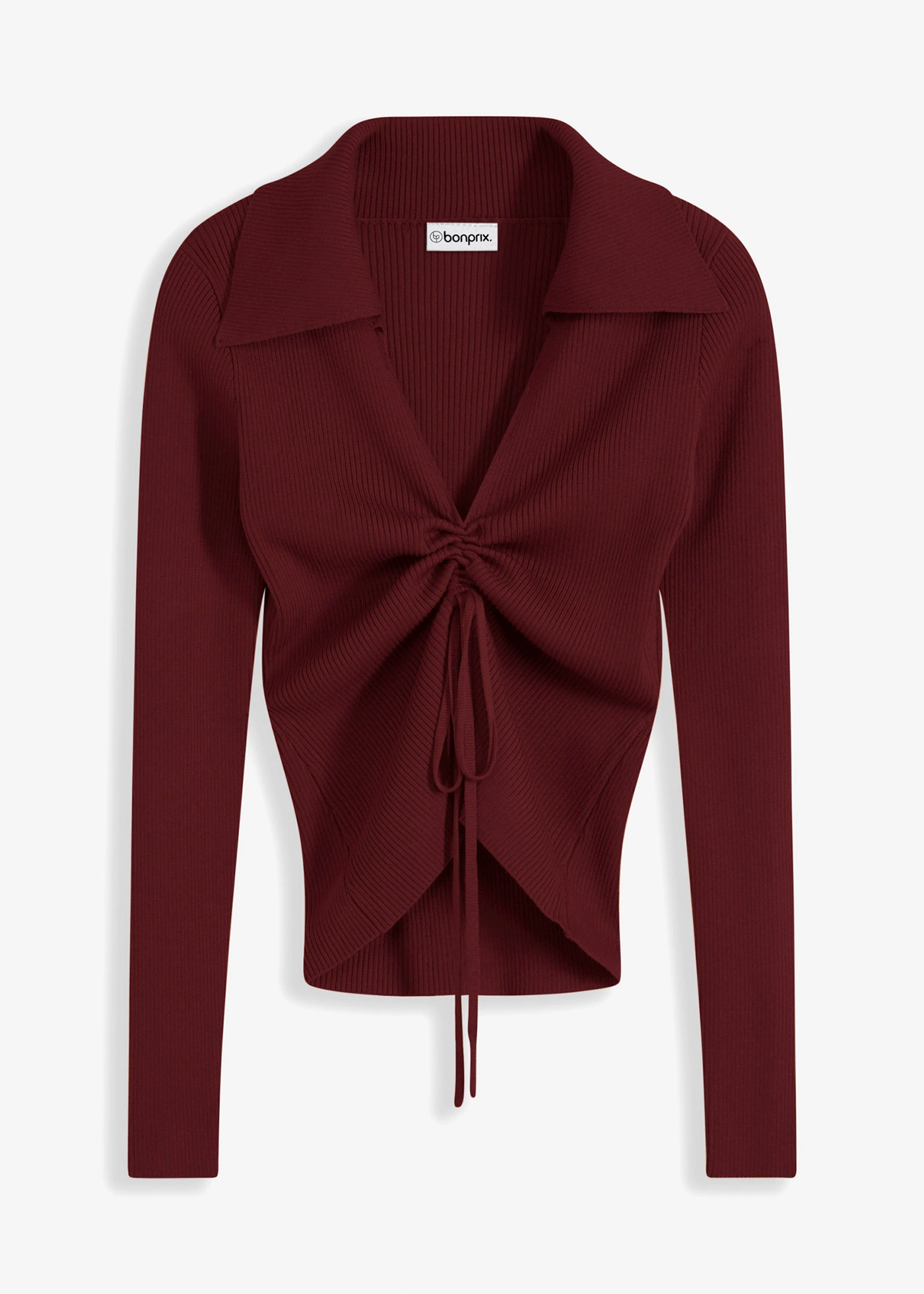 Žebrovaný svetr s řasením • rubínově červená • bonprix obchod