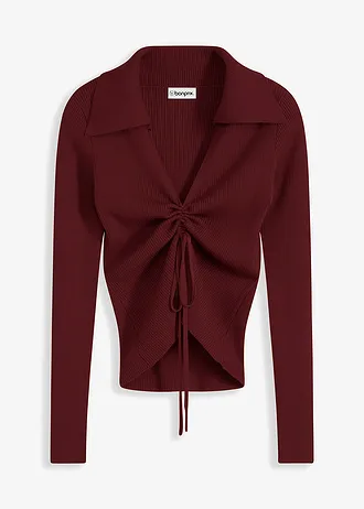 Žebrovaný svetr s řasením • rubínově červená • bonprix obchod