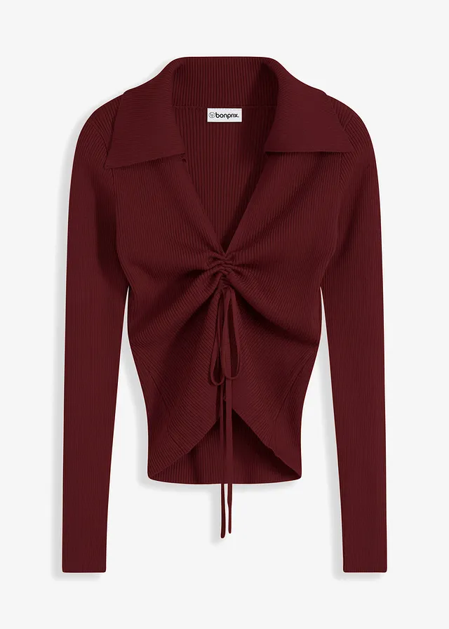 Žebrovaný svetr s řasením • rubínově červená • bonprix obchod