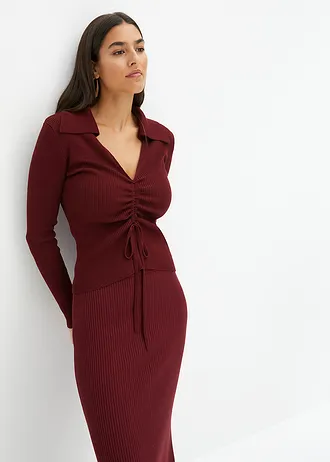 Žebrovaný svetr s řasením • rubínově červená • bonprix obchod