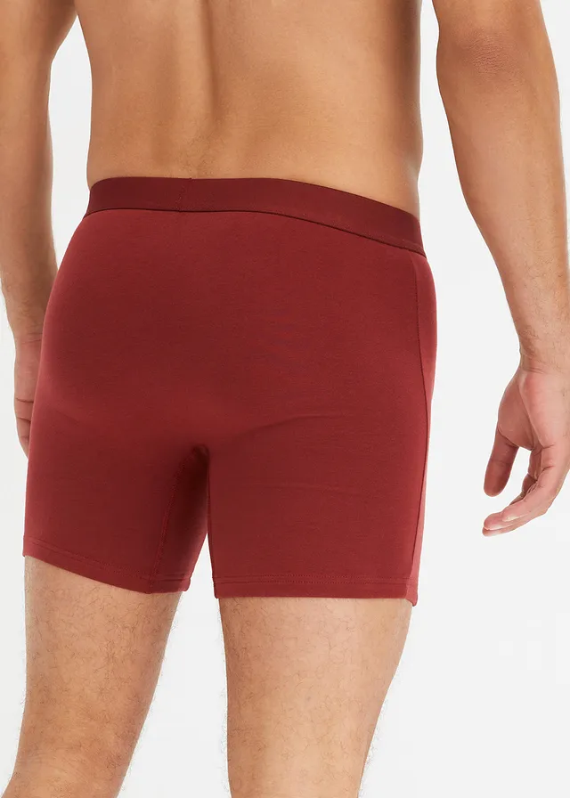 Lot de 3 boxers mi-long coton, Couleur: rouge châtaigne+noir+bleu nuit