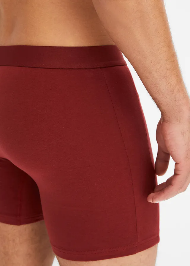 Lot de 3 boxers mi-long coton, Couleur: rouge châtaigne+noir+bleu nuit