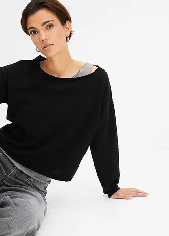 Svetr a top z čisté bavlny (2dílná souprava) • černá + šedá • bonprix obchod