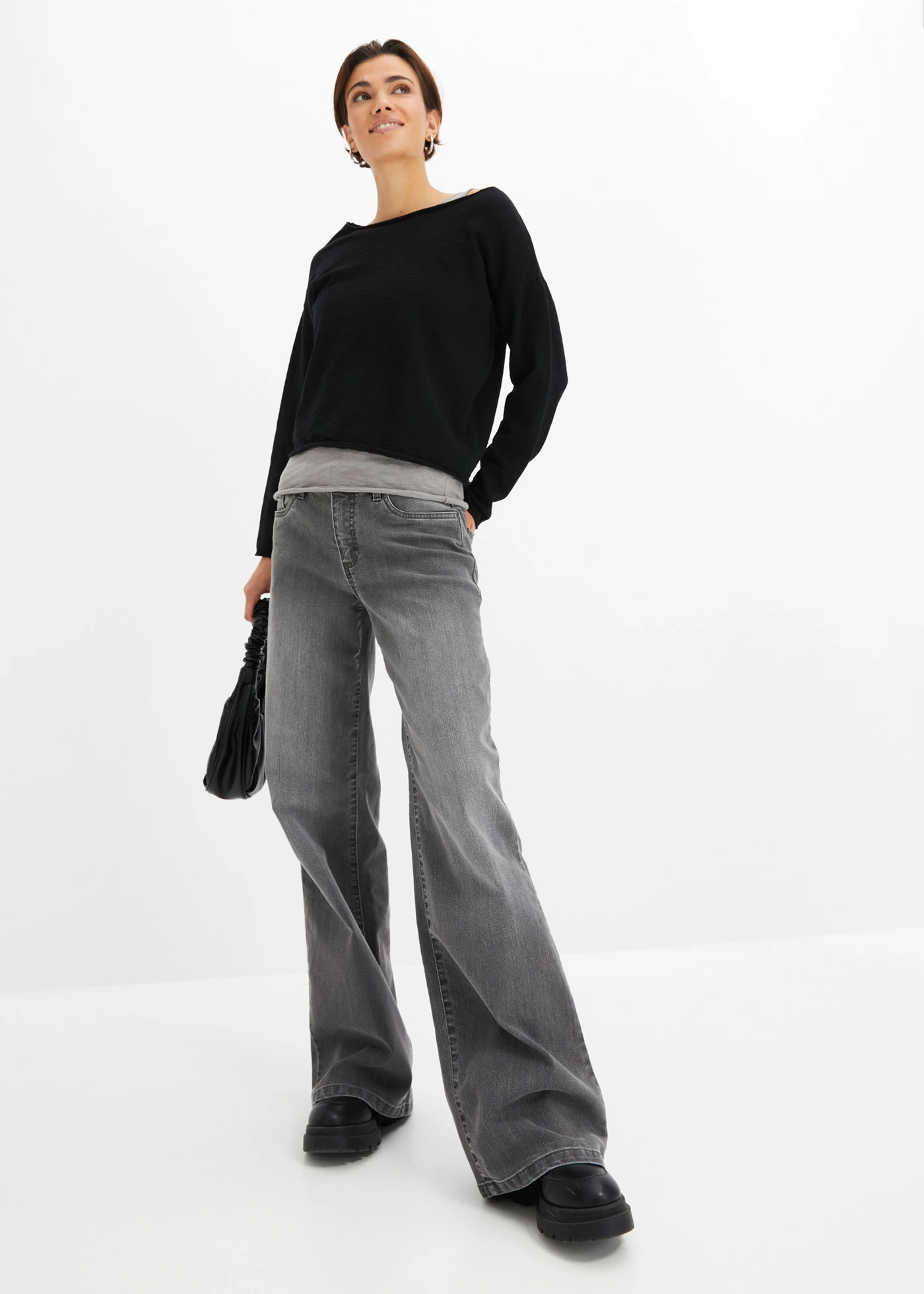 Svetr a top z čisté bavlny (2dílná souprava) • černá + šedá • bonprix obchod