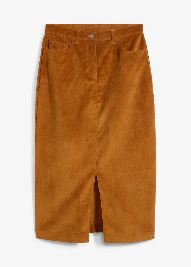 Jupe midi en velours côtelé, extensible, Couleur: bronze