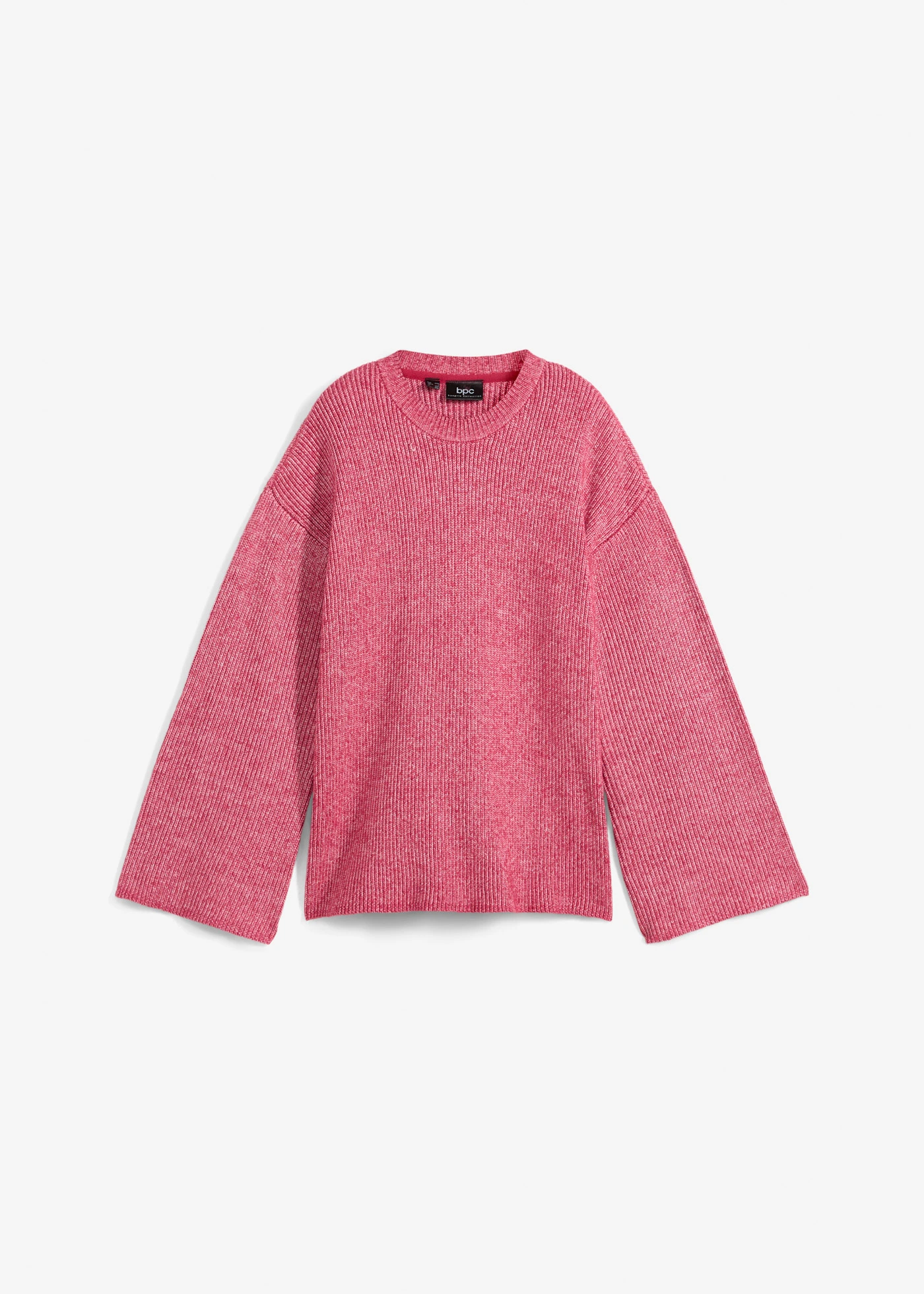 Sweter boxy w prążek • czerwony jeżynowy - biel wełny melanż • sklep bonprix