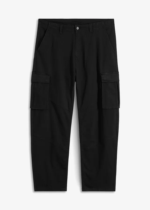 Loose fit stretch cargo broek, extra wijd, Kleur: zwart