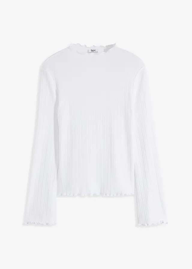T-shirt côtelé manches longues, Couleur: blanc