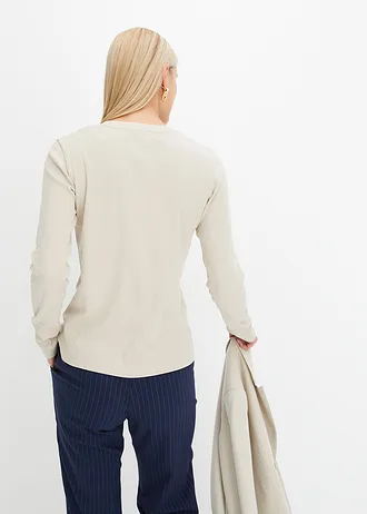 T-shirt côtelé manches longues 100 % coton, Couleur: mastic