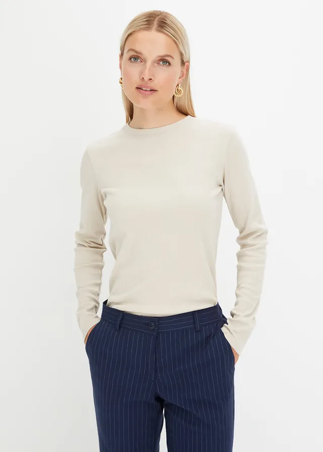 T-shirt côtelé manches longues 100 % coton • mastic • product-page.page-title-suffix
