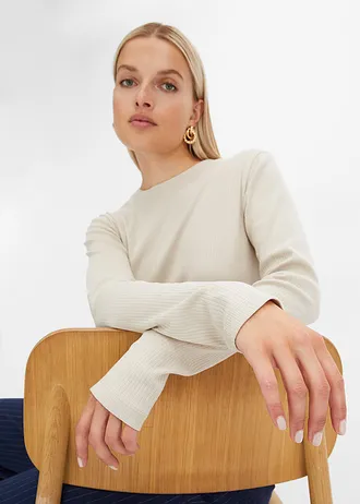 Bluză ripsată cu mâneci lungi, din bumbac 100% • maro-chit • magazin bonprix