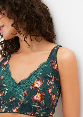 Podprsenka bez kostic, organická bavlna (2 ks v balení) • matně zelená s květy + bobulová • bonprix obchod