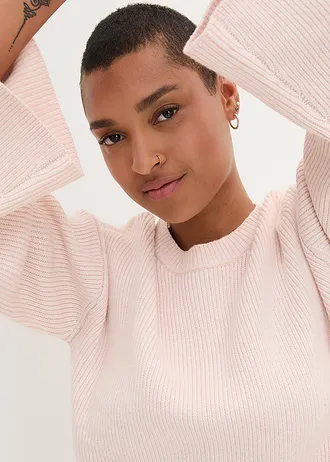 Boxy pulóver bordás kötésmintával • halvány rózsaszín-gyapjúfehér melírozott • bonprix áruház