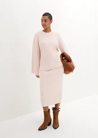 Pull boxy en maille côtelée, Couleur: rose dragée/écru chiné