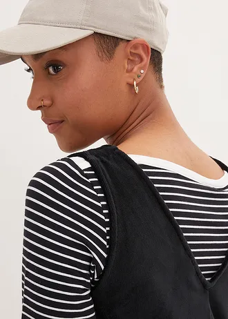 Robe salopette en jersey velours côtelé, longueur genou • noir • Boutique bonprix