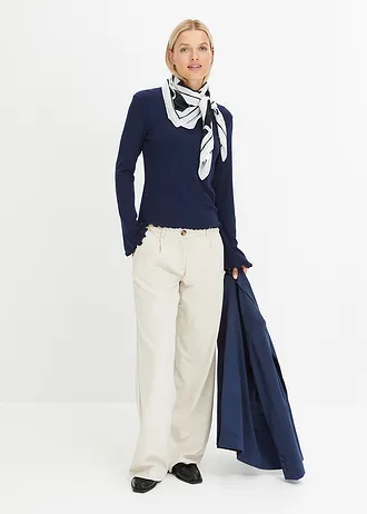 Žebrované triko, dlouhý rukáv, barva: tmavě modrá