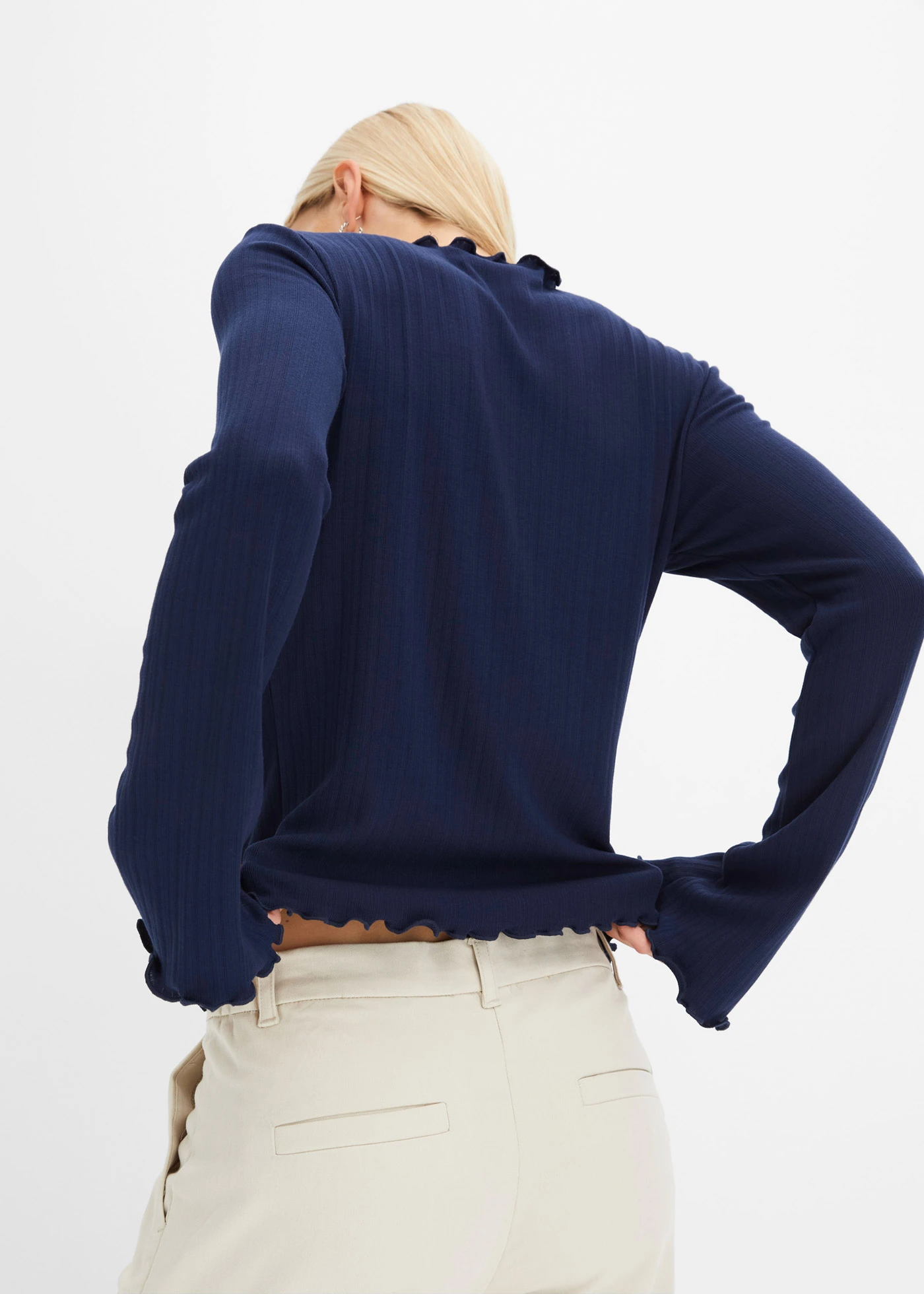 Žebrované triko, dlouhý rukáv • tmavě modrá • bonprix obchod