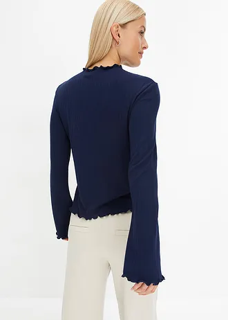 T-shirt côtelé manches longues, Couleur: bleu foncé