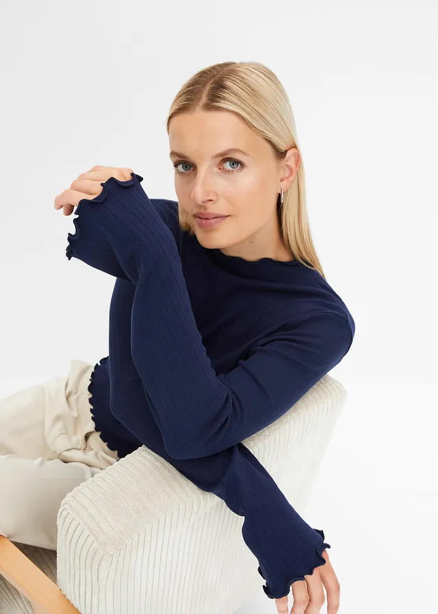 Geribde longsleeve • donkerblauw • product-page.page-title-suffix