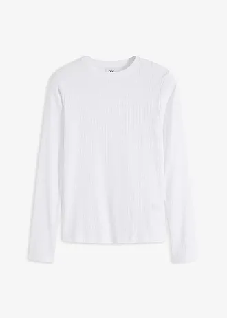 Geribde longsleeve van puur katoen, Kleur: wit