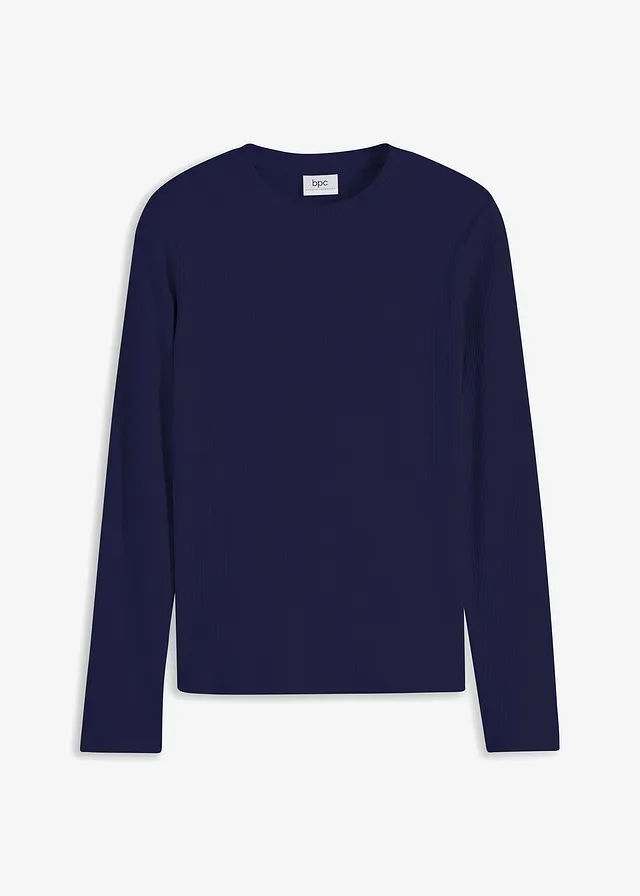 Bluză ripsată cu mâneci lungi, din bumbac 100% • bleumarin • magazin bonprix