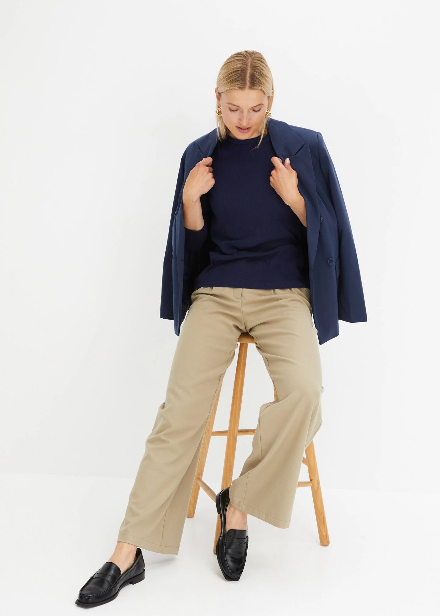 Bluză ripsată cu mâneci lungi, din bumbac 100% • bleumarin • magazin bonprix