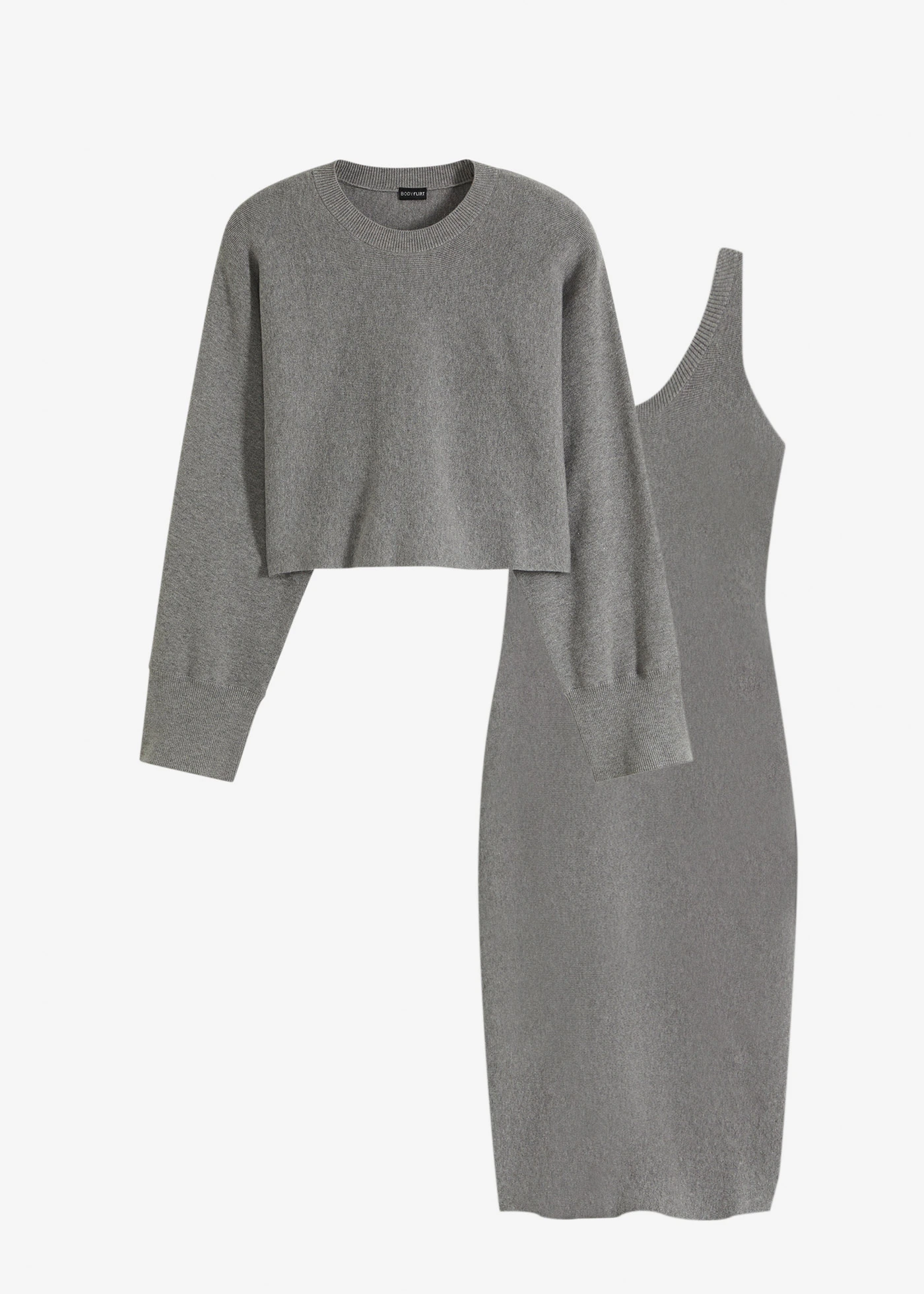 Set rochie tricotată ( set/ 2 piese) • gri melanj • magazin bonprix