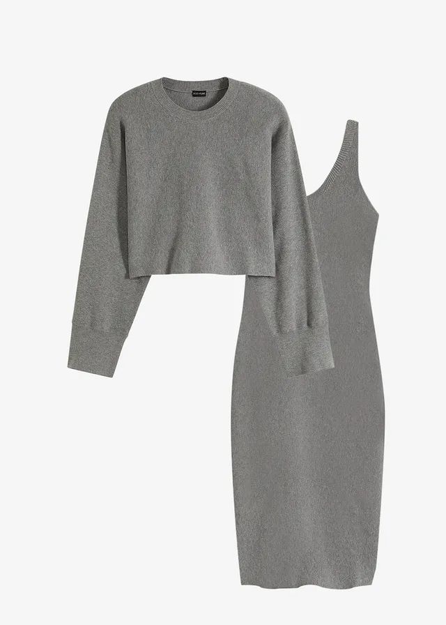 Set rochie tricotată ( set/ 2 piese) • gri melanj • magazin bonprix