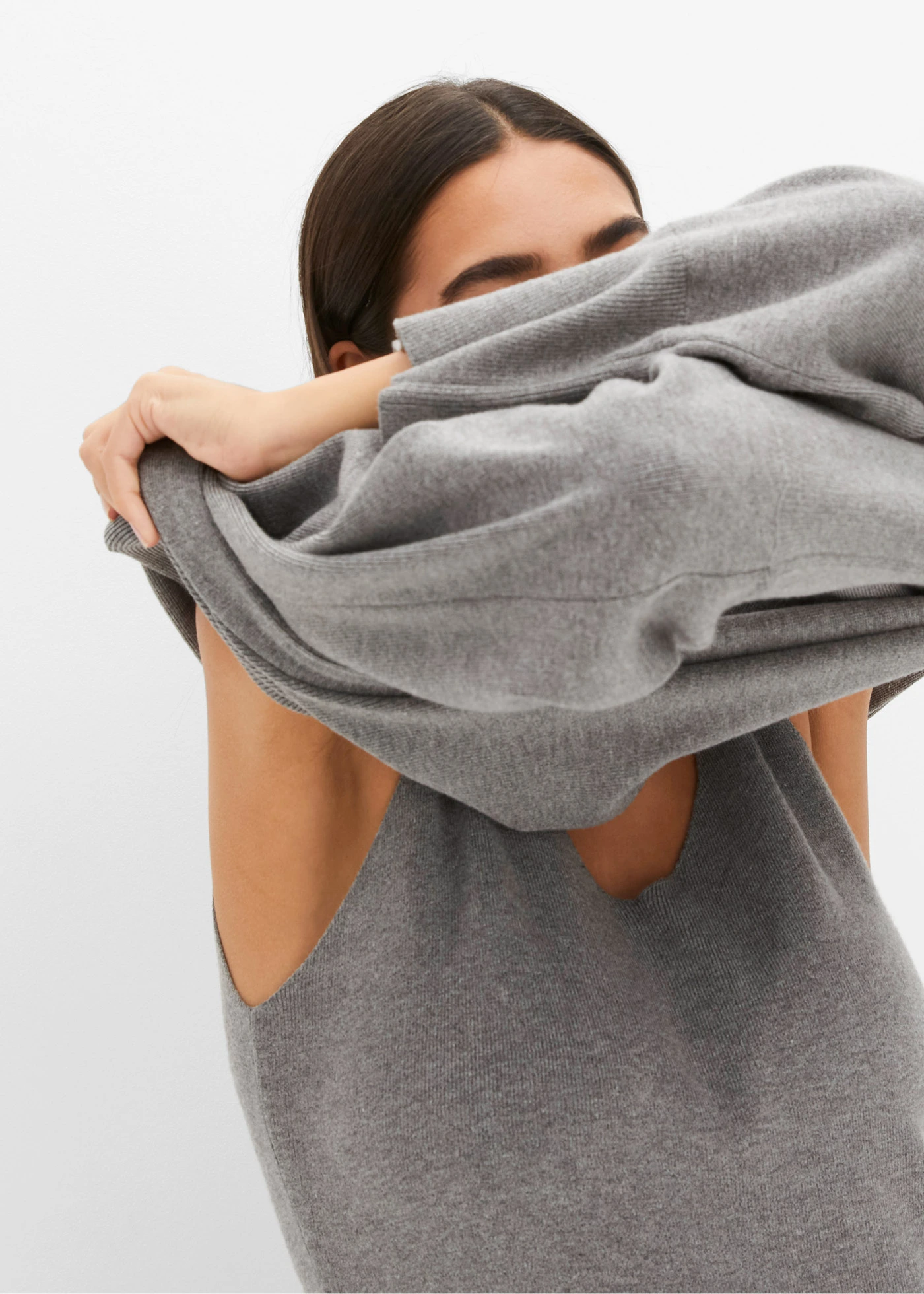 Set rochie tricotată ( set/ 2 piese) • gri melanj • magazin bonprix