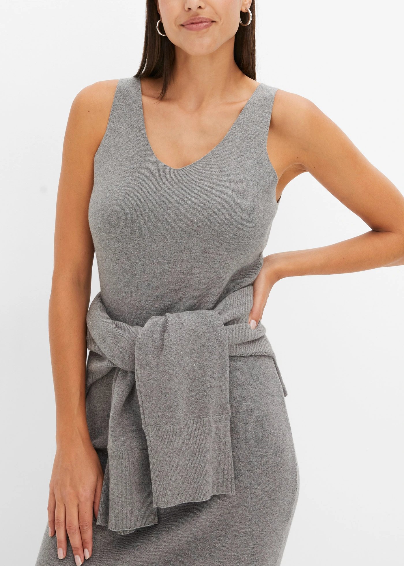 Set rochie tricotată ( set/ 2 piese) • gri melanj • magazin bonprix