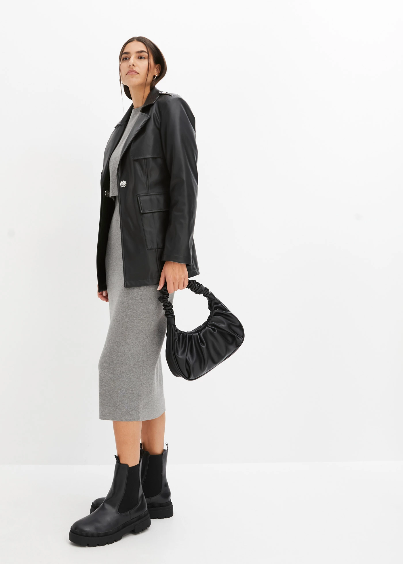 Set rochie tricotată ( set/ 2 piese) • gri melanj • magazin bonprix