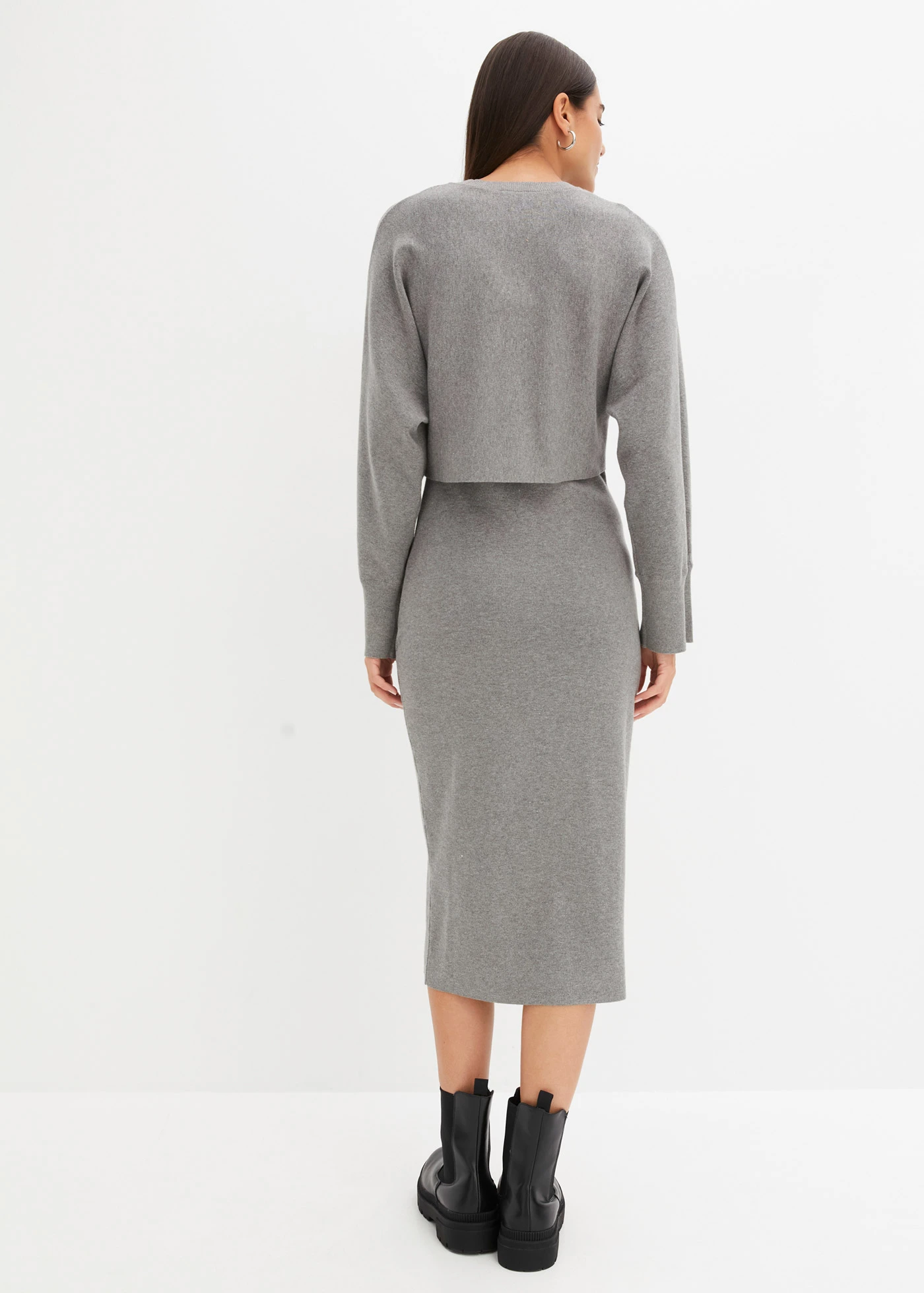 Set rochie tricotată ( set/ 2 piese) • gri melanj • magazin bonprix