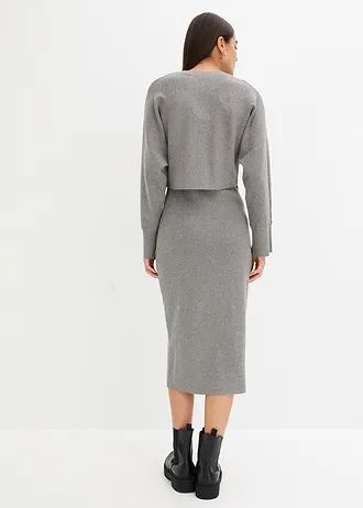 Gebreide jurk en shirt (2-dlg. set), Kleur: grijs gemêleerd