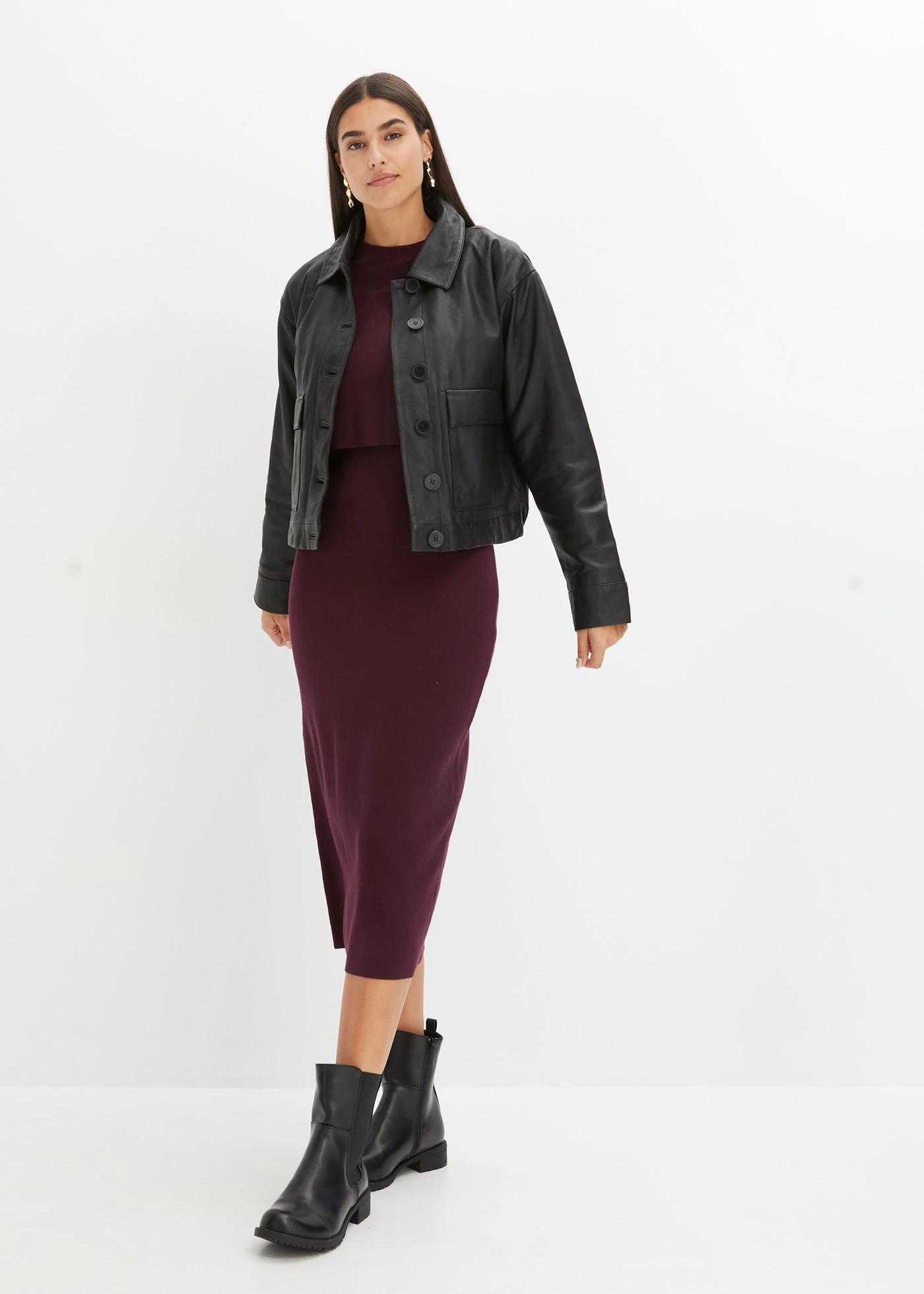 Set rochie tricotată ( set/ 2 piese) • roșu-vineriu • magazin bonprix