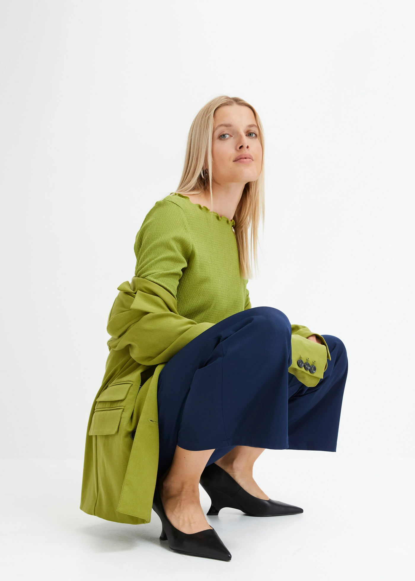 Zvonové kalhoty, High Waist • tmavě modrá • bonprix obchod