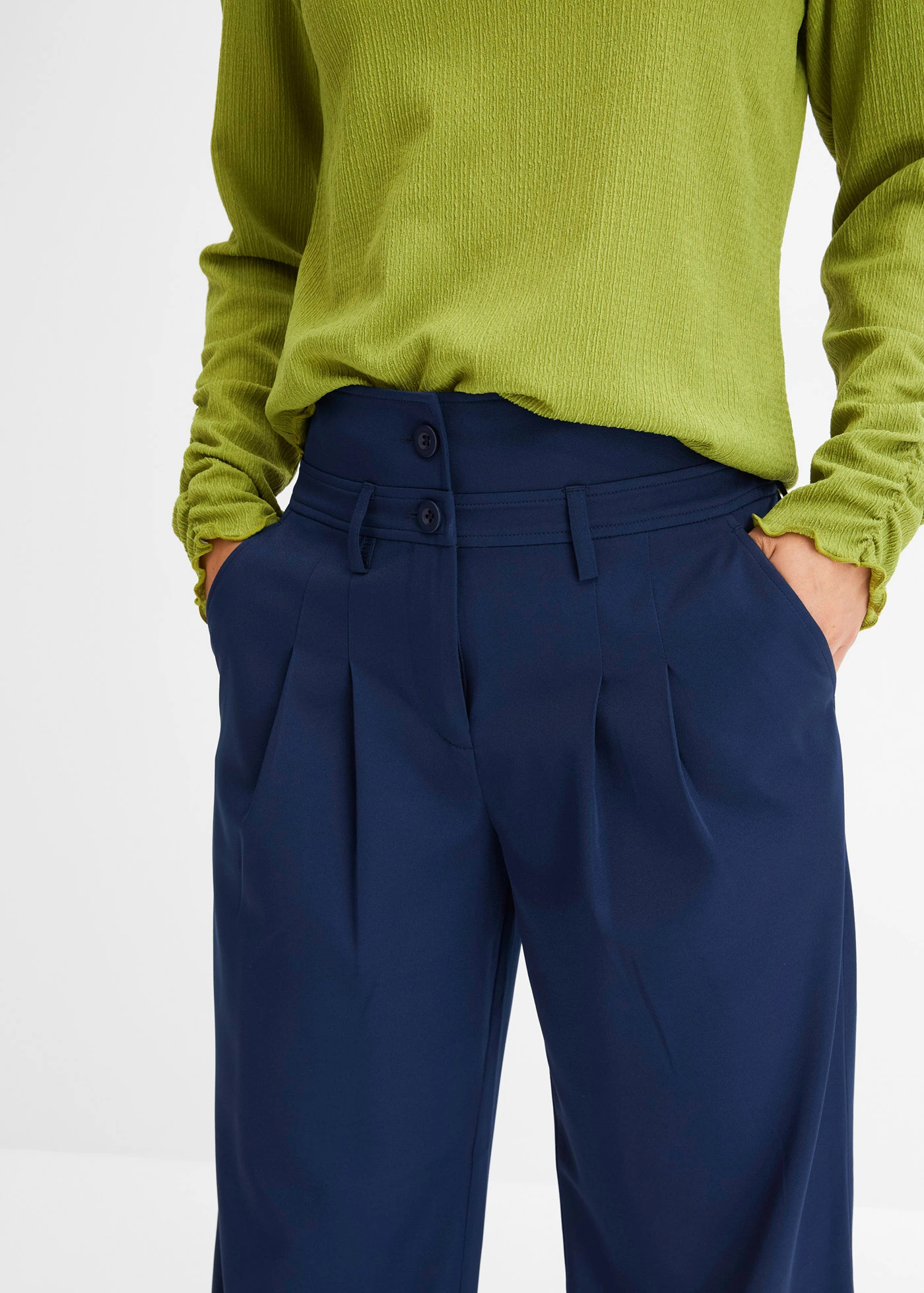 Zvonové kalhoty, High Waist • tmavě modrá • bonprix obchod