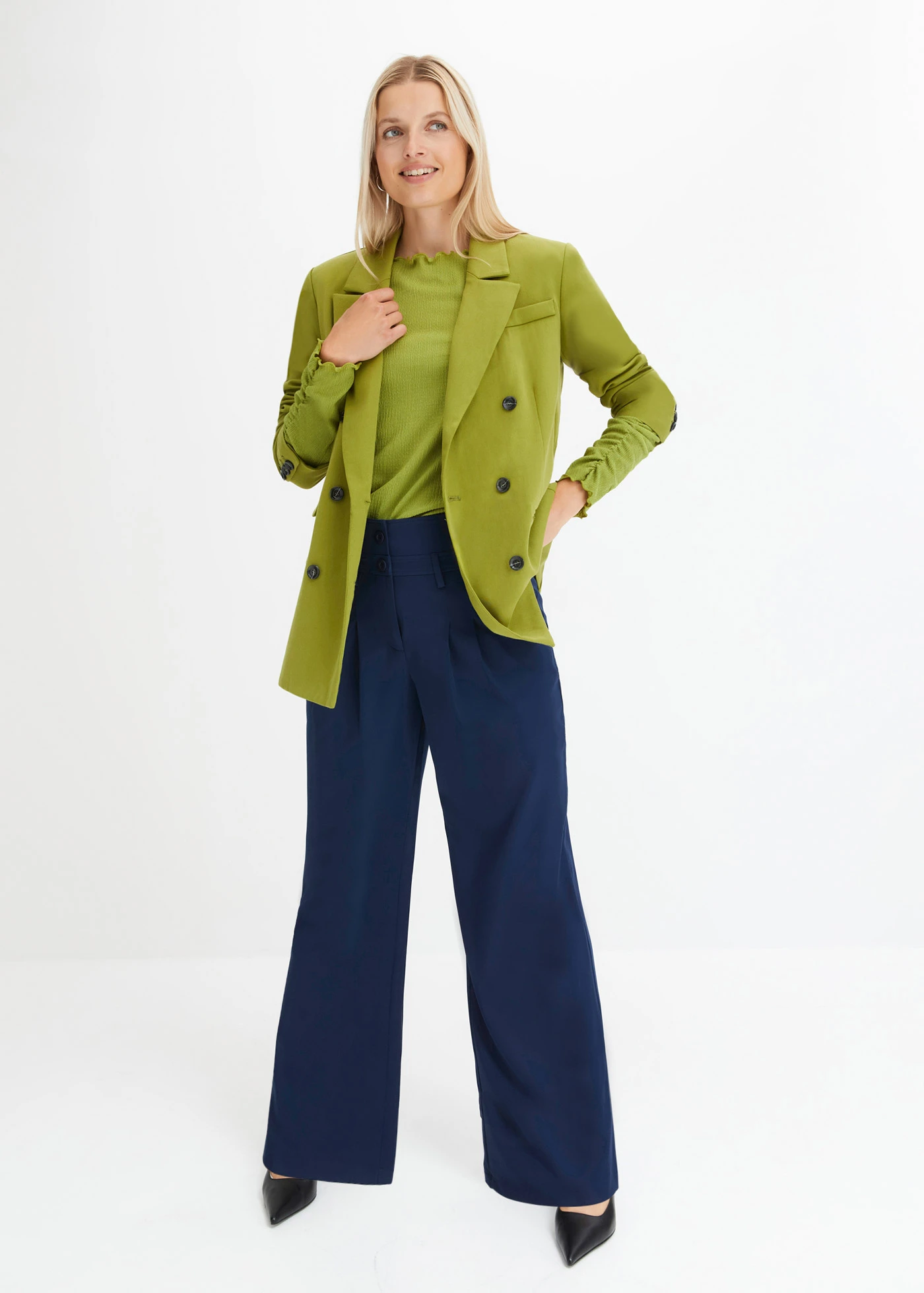 Zvonové kalhoty, High Waist • tmavě modrá • bonprix obchod