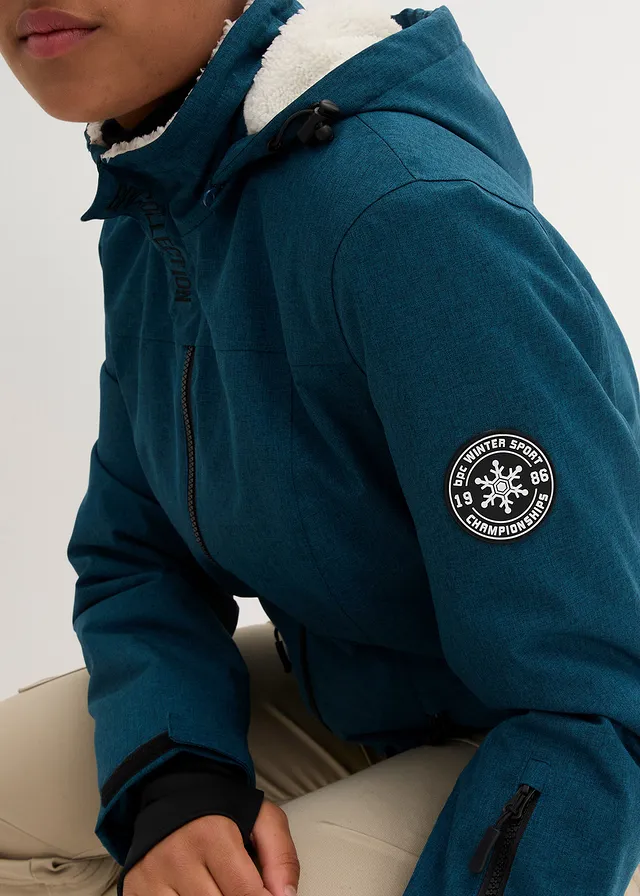 Lange outdoor jas met teddyfleece, waterdicht • petrolblauw mêlee • product-page.page-title-suffix