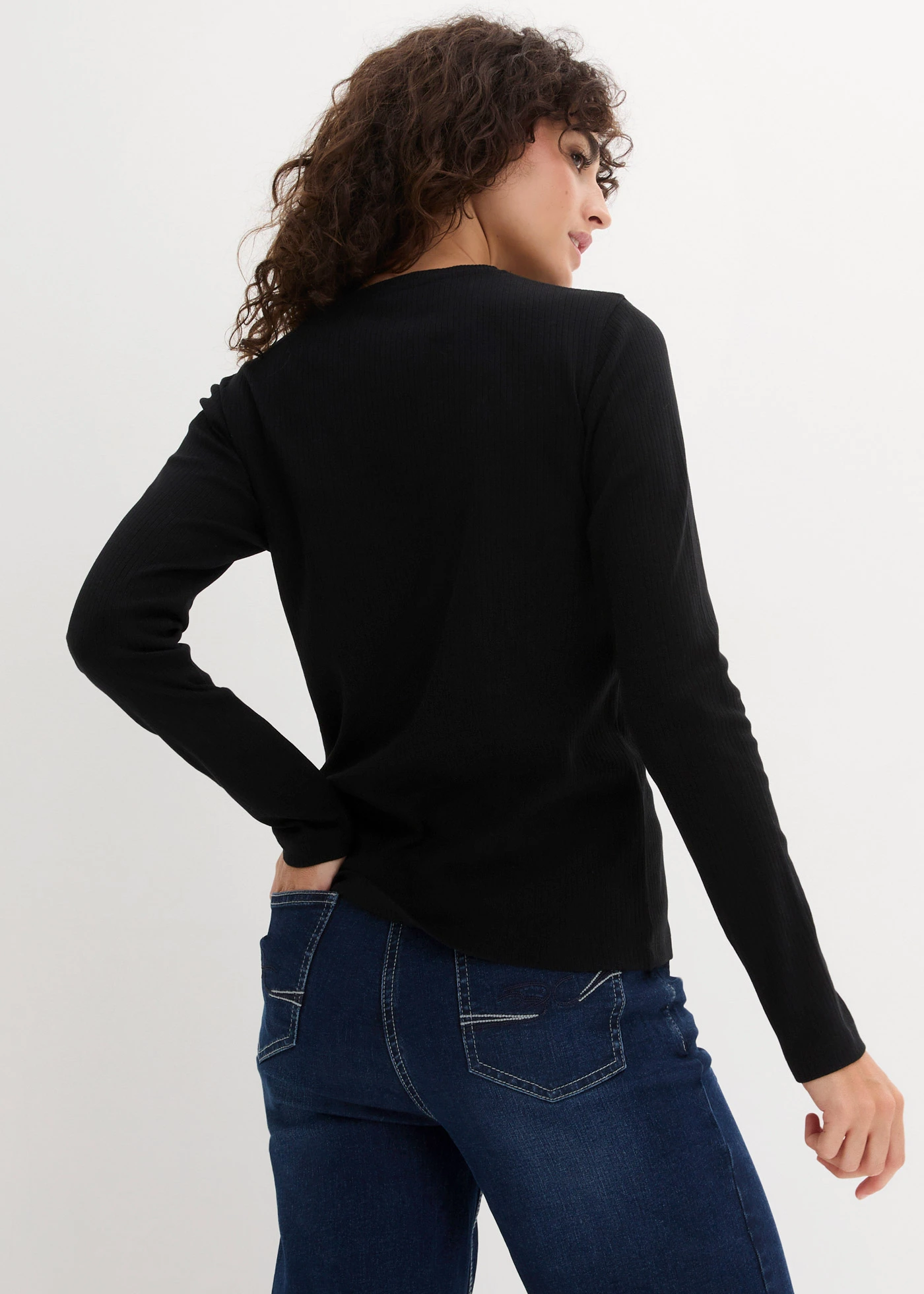 Bluză ripsată cu mâneci lungi, din bumbac 100% • negru • magazin bonprix