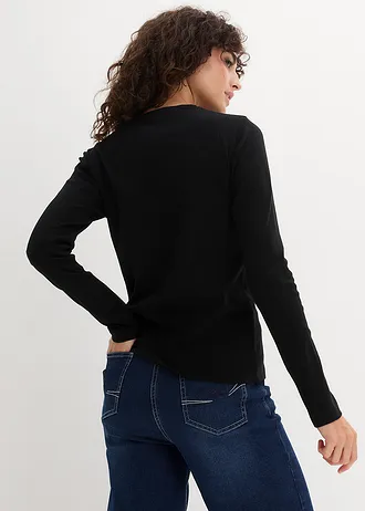 Bluză ripsată cu mâneci lungi, din bumbac 100% • negru • magazin bonprix