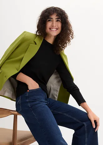 Bluză ripsată cu mâneci lungi, din bumbac 100% • negru • magazin bonprix