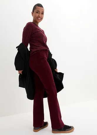 Strečové manšestrové kalhoty s pohodlným pasem, High Waist • tmavě bobulová • bonprix obchod