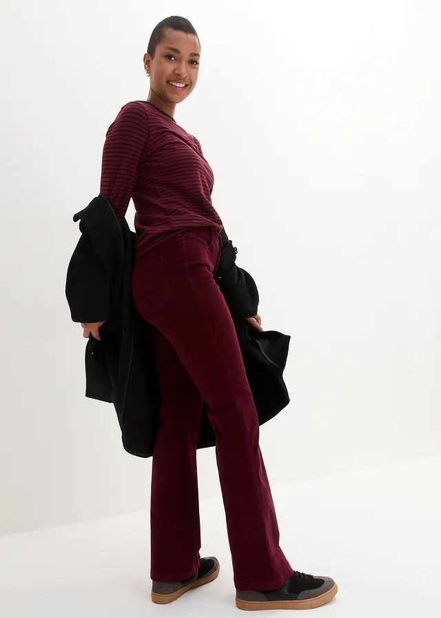 Pantalon en velours côtelé extensible avec taille haute confortable • prune foncé • product-page.page-title-suffix