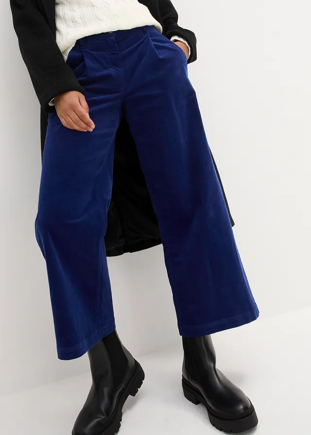Jupe-culotte en velours côtelé stretch avec taille haute confortable, longueur 7/8 • bleu nuit • product-page.page-title-suffix