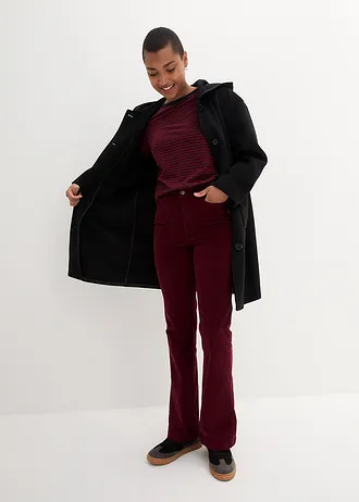 Flared stretch corduroy broek met high-waist comfortband, Kleur: donkerbessen