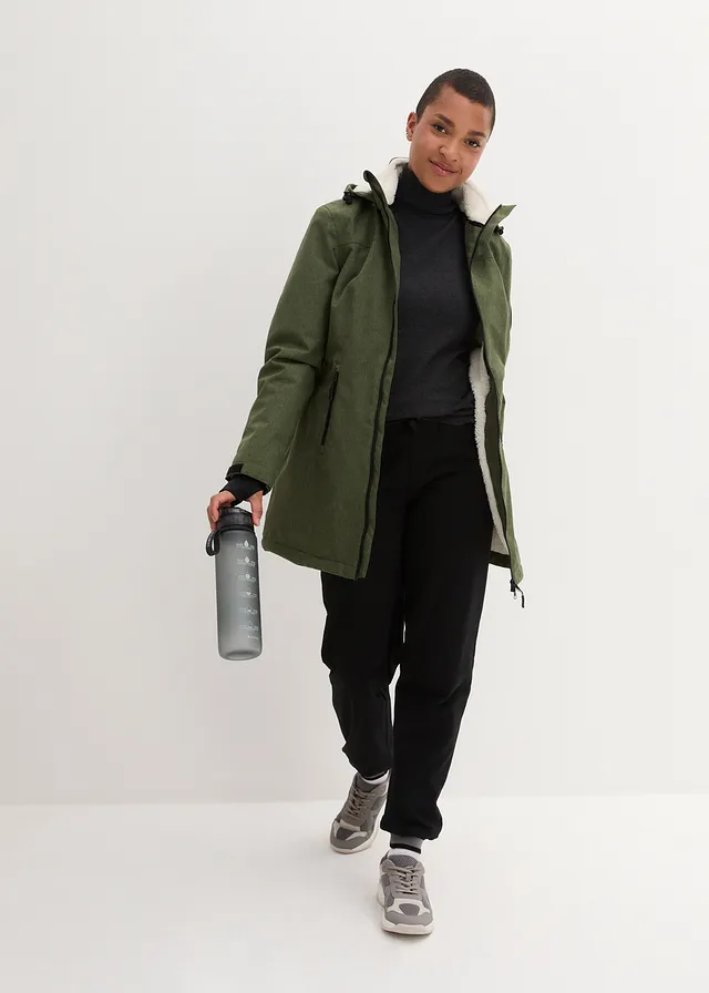 Veste longue outdoor imperméable, doublée sherpa • kaki foncé chiné • product-page.page-title-suffix