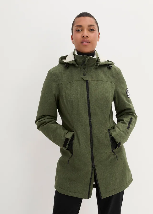 Veste longue outdoor imperméable, doublée sherpa • kaki foncé chiné • product-page.page-title-suffix