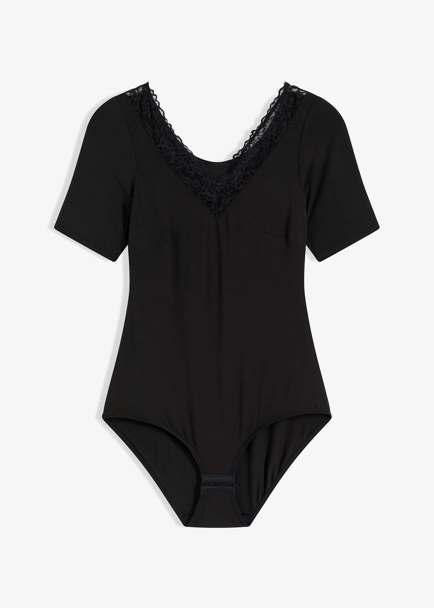 Body félhosszú ujjakkal, csipkével és modál anyagból • fekete • bonprix áruház