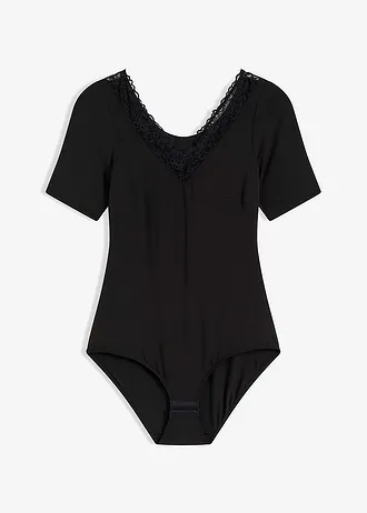 Body manches courtes en modal rehaussé de dentelle