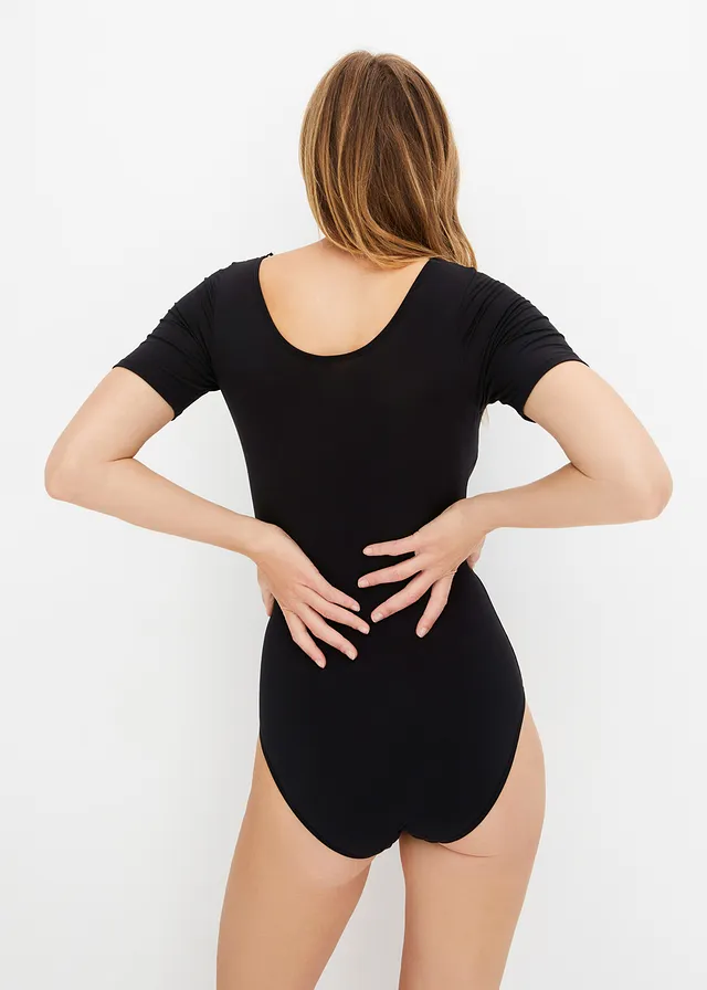 Body s polovičními rukávy, z modalu s krajkou, barva: černá